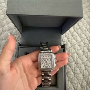 Michele Silver Watch with Diamond Accents